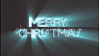 闪亮的Merry ChrisTMAS文字白色光线移动旧的vhs磁带复古效果电视屏幕动画背景